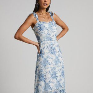 Blue and white Floral Midi dress